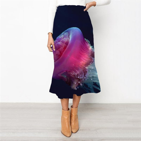 Jellyfish Skirt Women Fish School skirt Purple Rock Frauen  High waist skirts Animal Skirt Ladies