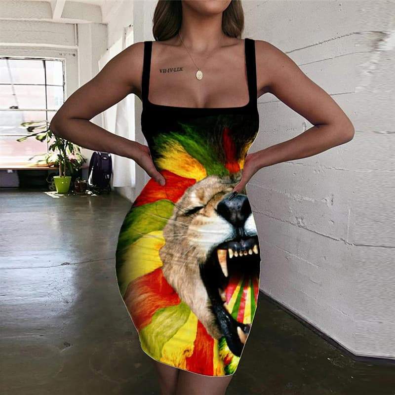 Lion Dresses Women Animal Bodycon Dress Anime 3d Print Hilarious Vestido Sexy Harajuku Sundress - KYKU