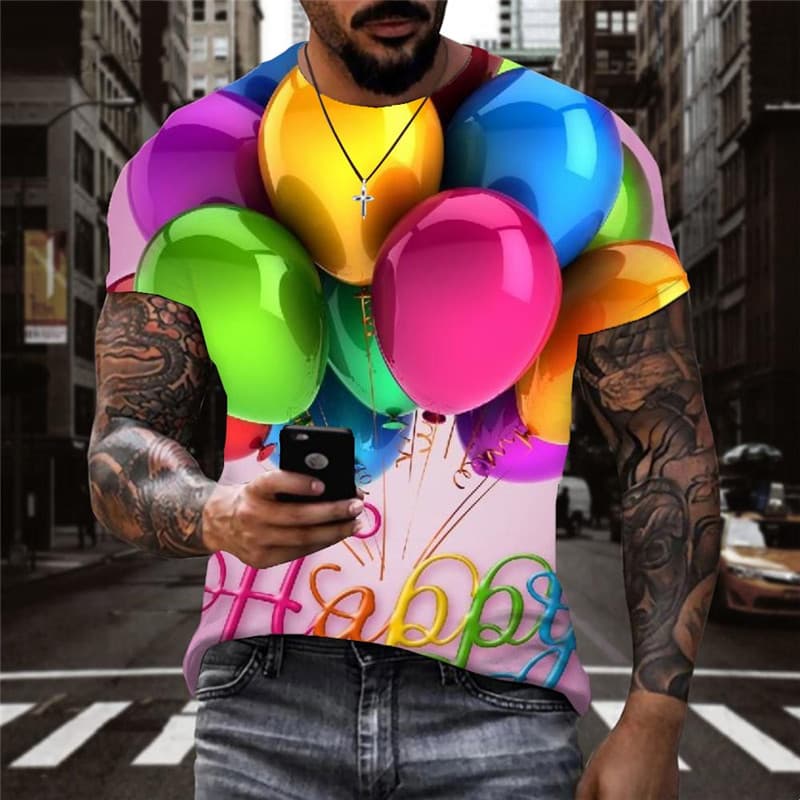 Happy Birthday T shirt Men Balloon Funny T shirts Colorful Tshirts Casual Party T-shirts 3d