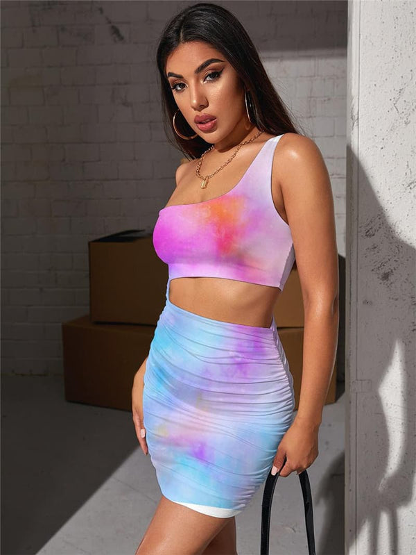 
Tie Dye Dress Women Colorful Hollow out Dresses Psychedelic Pleating Colour Vestido Sexy
                