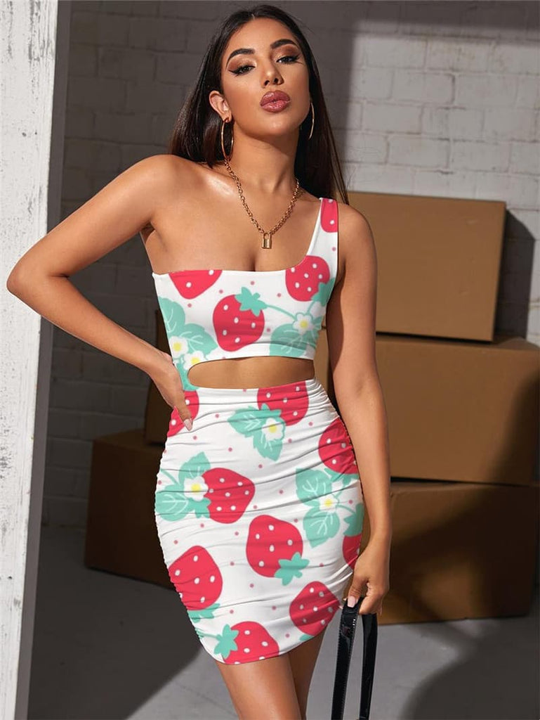 Strawberry Dress Women Flower Halter Sleeveless Lovely Pleating Harajuku Bodycon Dress | 3d T Shirts Online kykuclothing.com Strawberry Dress Women Flower Halter Sleeveless Lovely Pleating Harajuku Bodycon Dress | 3d T Shirts Online kykuclothing.com