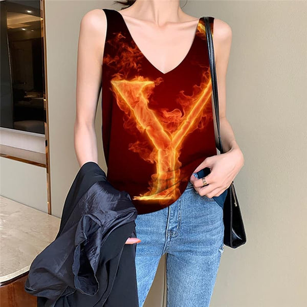Flame Tank Top Women Letter Vest Printed Harajuku Tank Tops Casual