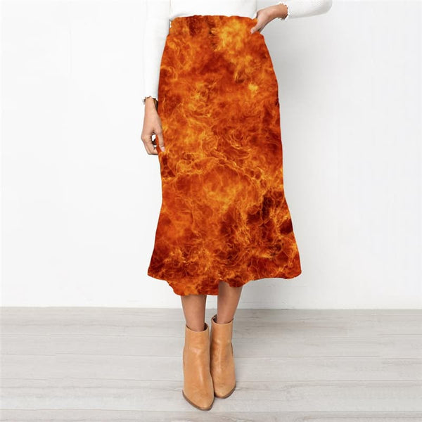 Flame Skirts Women Red School skirt Novel Rock Frauen Womens Clothing Fashion