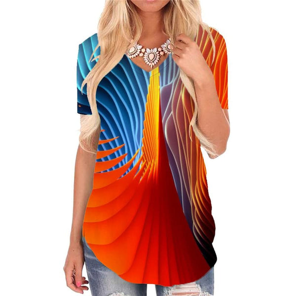 Geometric T Shirt Women Psychedelic V-neck Tshirt Vortex T-shirts 3d Color Shirt Print