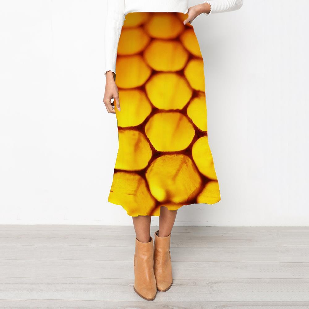 Geometric Skirt Women Psychedelic Skirt Ladies Vortex School skirt Honeycomb Rock Frauen Honey High waist skirts - KYKU