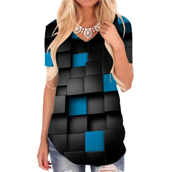 Geometric T-shirt women Psychedelic Tshirts Printed Vortex T-shirts 3d Black V-neck Tshirt Stereoscopic Funny T shirts