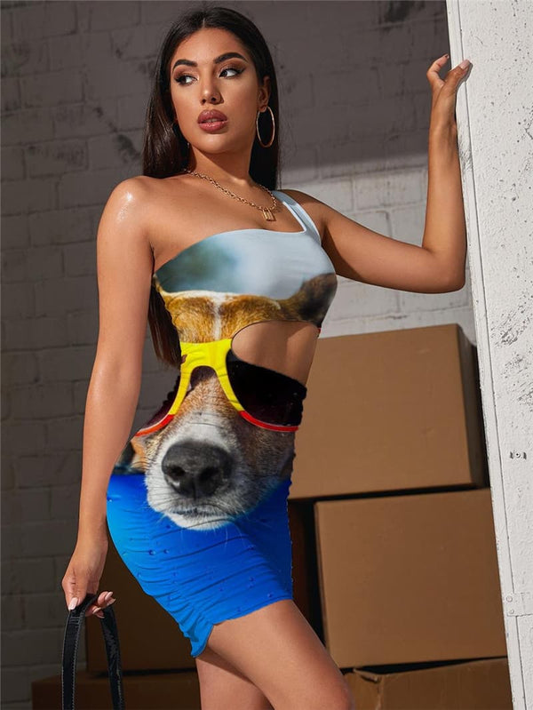 
Dog Dress Women Animal Pleating Hip Hop Hollow out Dresses Harajuku Vestido Sexy
                