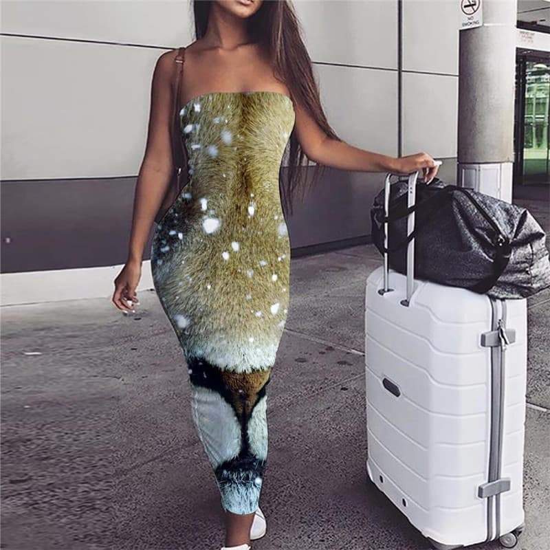 Lion Dress Women Animal sleeveless Anime Bodycon Dress Snowflake Boho Harajuku Sundress - KYKU