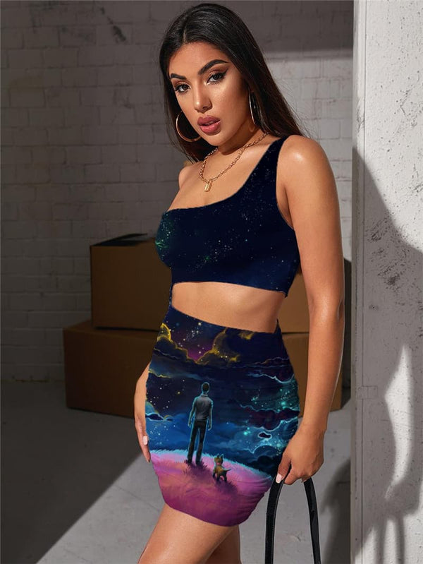 
Galaxy Dresses Women Moon Hollow out Dresses Animal Vestido Sexy Love Bodycon Dress
                