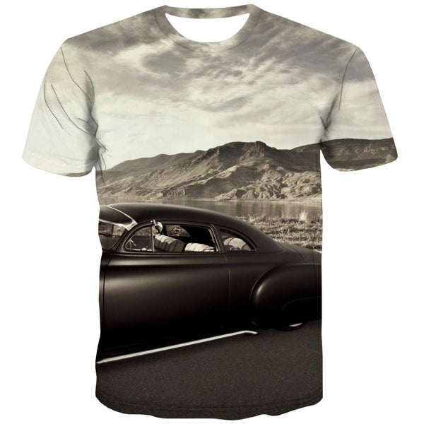 Racing Car T-shirt Men Metal Tshirts Cool City T shirts Funny Gray Tshirts Novelty Retro Tshirt Printed