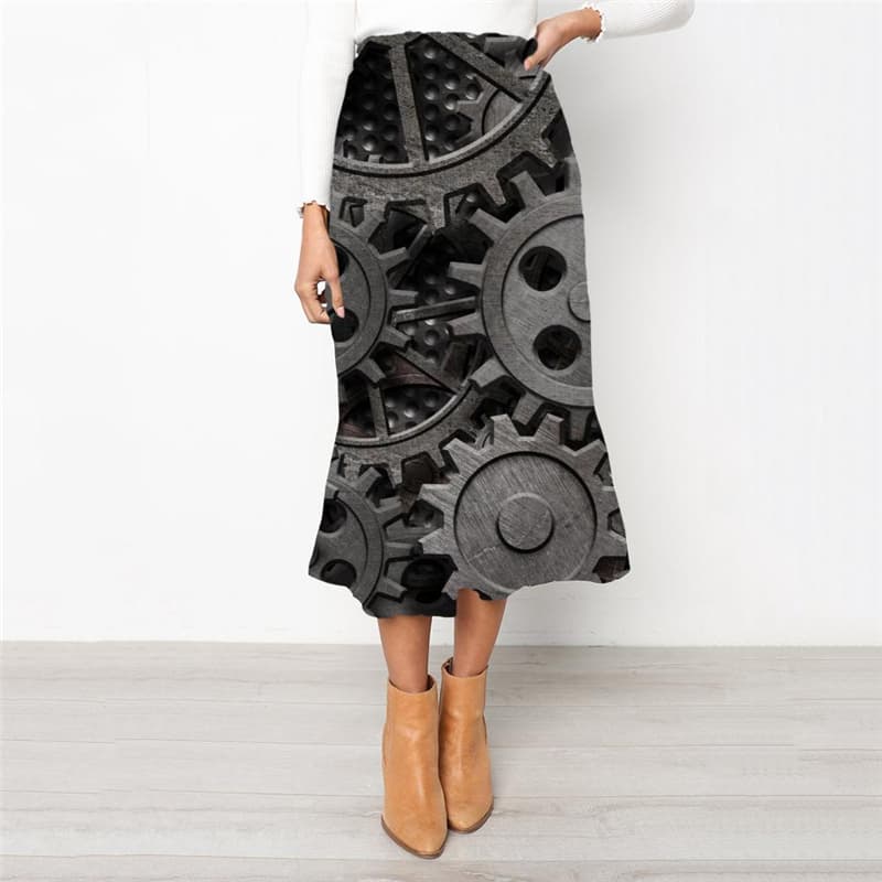 Metal Skirt Women Engine Skirt Ladies Gear School skirt Black High waist skirts