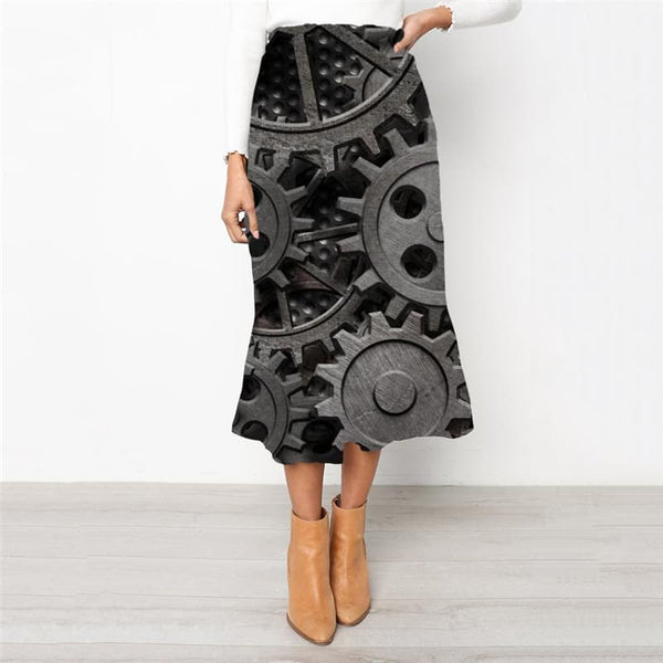 Metal Skirt Women Engine Skirt Ladies Gear School skirt Black High waist skirts