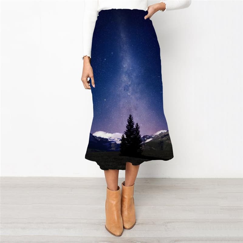 Galaxy Skirt Women Space High waist skirts Universe Skirt Ladies Tree School skirt Snow Mountain Rock Frauen