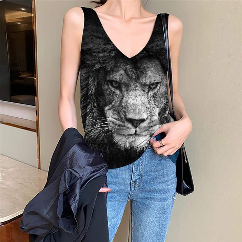Lion Tank Top Women Animal Funny Top Anime Sleeveless 3d Harajuku Vest Print Street Anime Clothes - KYKU