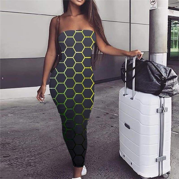 Geometric Dress Women Psychedelic 3d Print Vortex Bodycon Dress Honeycomb Party Square Sundress - KYKU