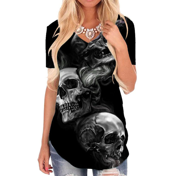 Skull T Shirt Women Smoke Cloud Funny T shirts Hip Hop Shirt Print Rock Tshirts Printed Punk T-shirts 3d