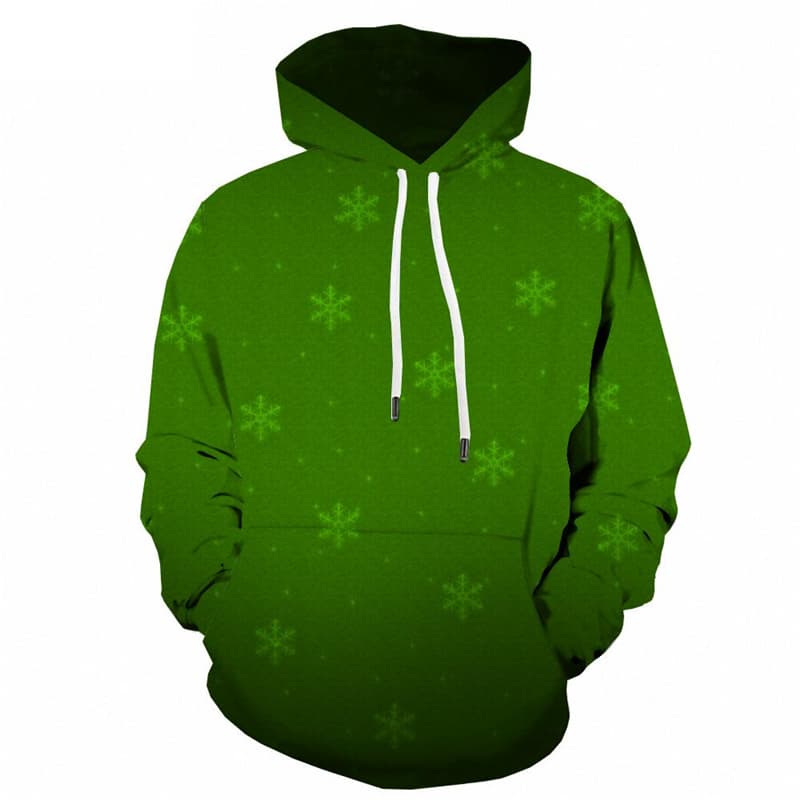 Christmas Sweatshirts men Snowflake Hoody Anime Green Hooded Casual New Year Sweatshirt Printed