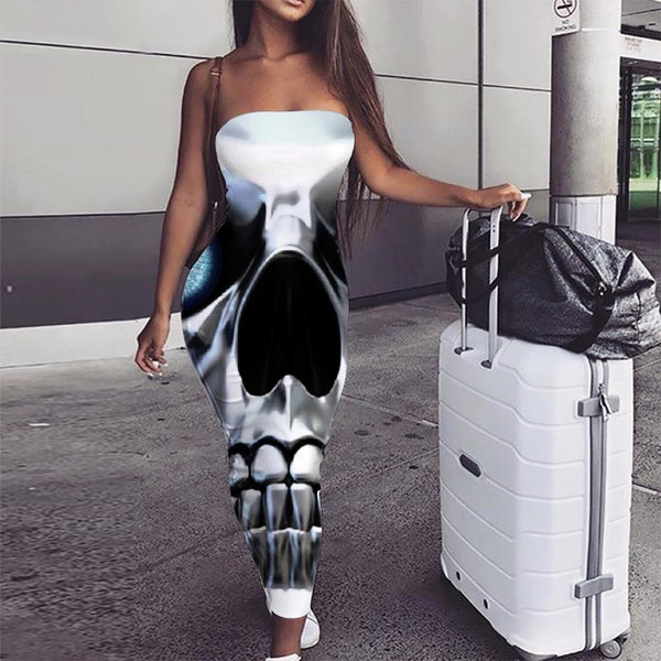 Skull Dress Women Punk Boho Metal Vestido Sexy Robot Party Womens Clo