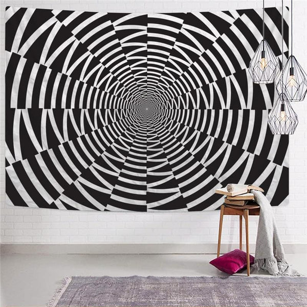 
Geometric Tapiz Psychedelic Rug Wall Vortex Tenture Mandala Time Tunnel Home Tapestrys Black And White Tapestries
                