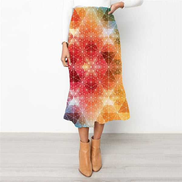 Colorful Skirt Women Cube Rock Frauen Geometry Skirt Ladies Street School skirt