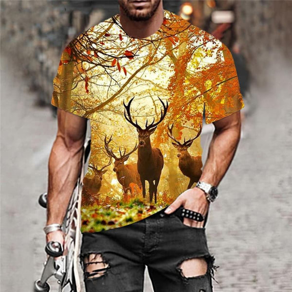 
Animal T shirt Men Hunting Tshirts Casual Landscape Tshirt Printed Maple Leaf Funny T shirts
                