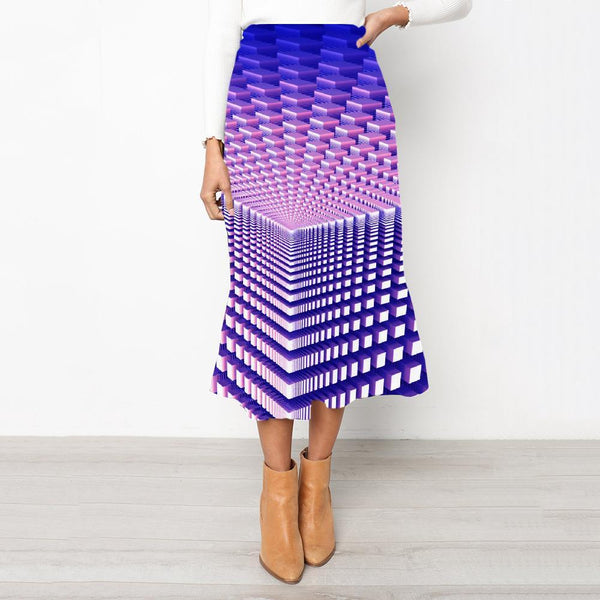 Geometric Skirt Women Psychedelic Skirt Ladies Vortex School skirt Purple Rock Frauen - KYKU