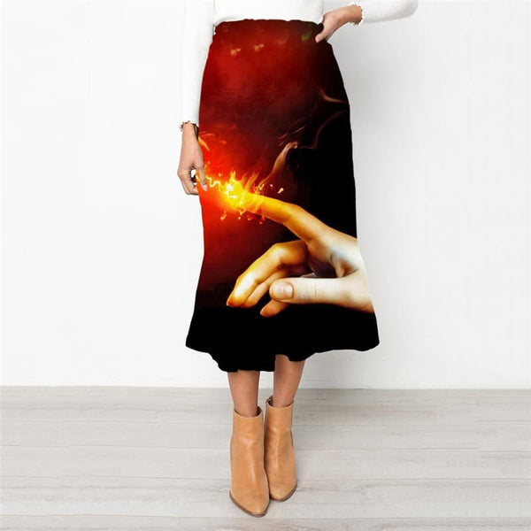 Flame Skirts Women Light Bulb High waist skirts Hand School skirt Couple Skirt Ladies