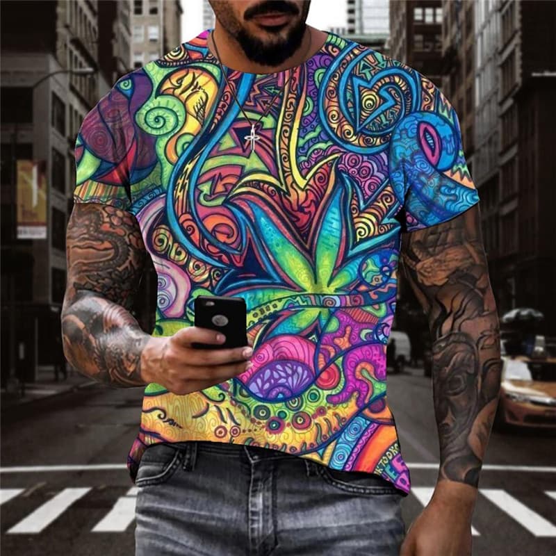 Hippie T shirt Men Colorful Funny T shirts Graffiti Shirt Print Happy Anime Clothes