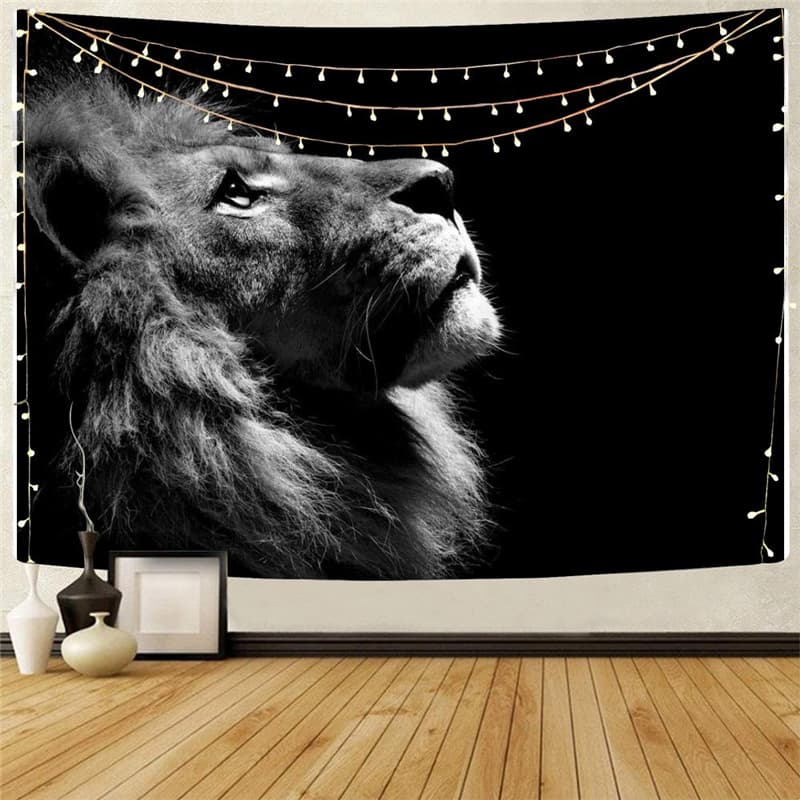 Lion Tapiz Animal Wall Tapestry Anime Rug Wall Black Home Tapestrys Sad Tenture Mandala