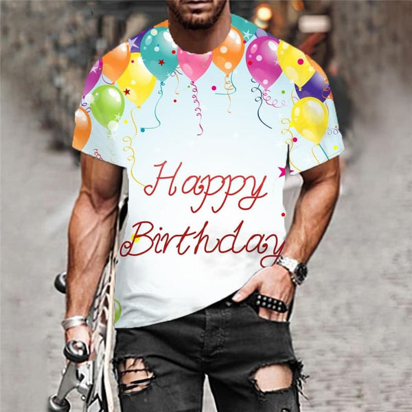 
Happy Birthday T-shirt Men Balloon Anime Clothes Party Tshirt Printed Colorful Funny T shirts
                