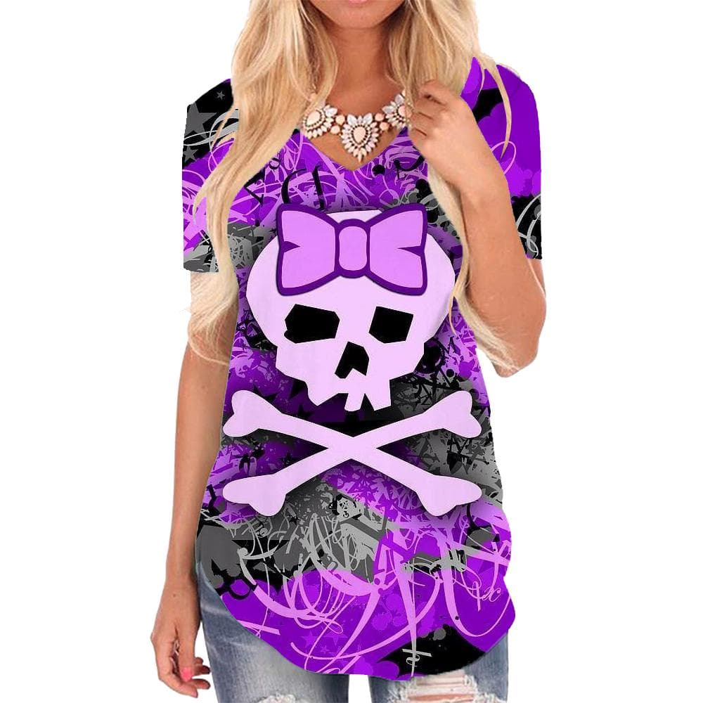Skull T-shirt women Kawaii Tshirts Printed Hip Hop T-shirts 3d Lovely V-neck Tshirt