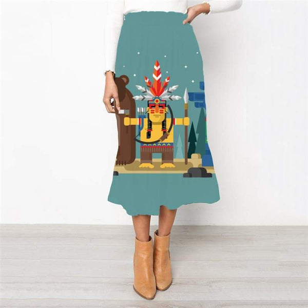Indios Skirts Women Bear School skirt Animal Skirt Ladies Dark Green High waist skirts - KYKU
