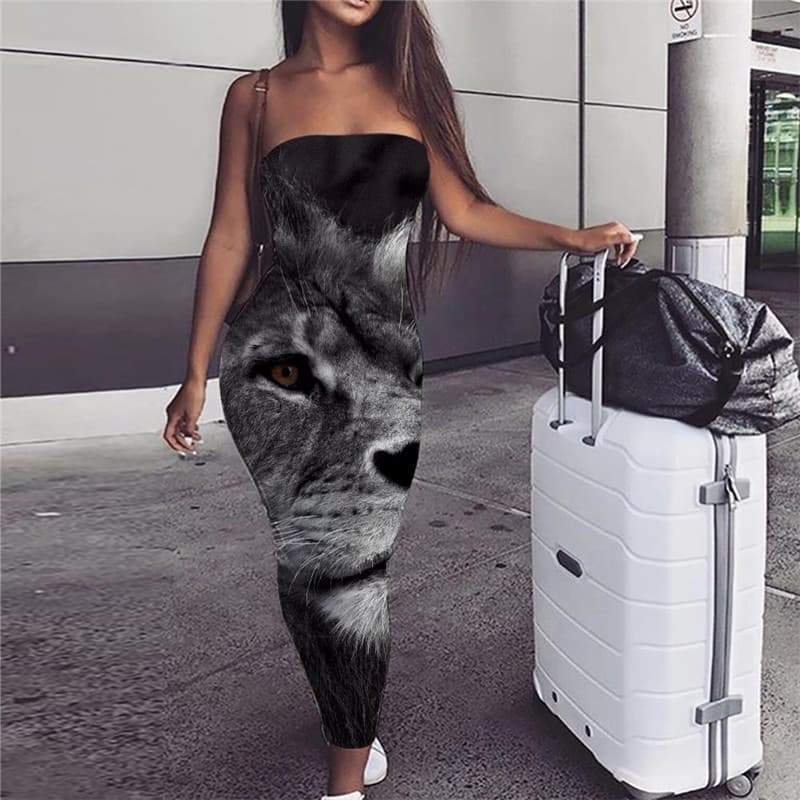 Lion Dress Women Animal Ladies Dresses Anime Vestido Sexy Harajuku Bodycon Dress Black Sundress - KYKU