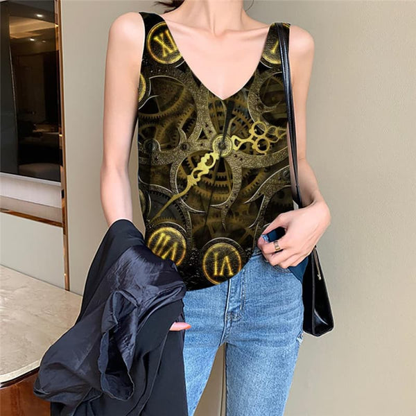 Metal Tank-Top women Engine Anime Clothes Gear Tank Tops Casual Clock Sleeveless 3d