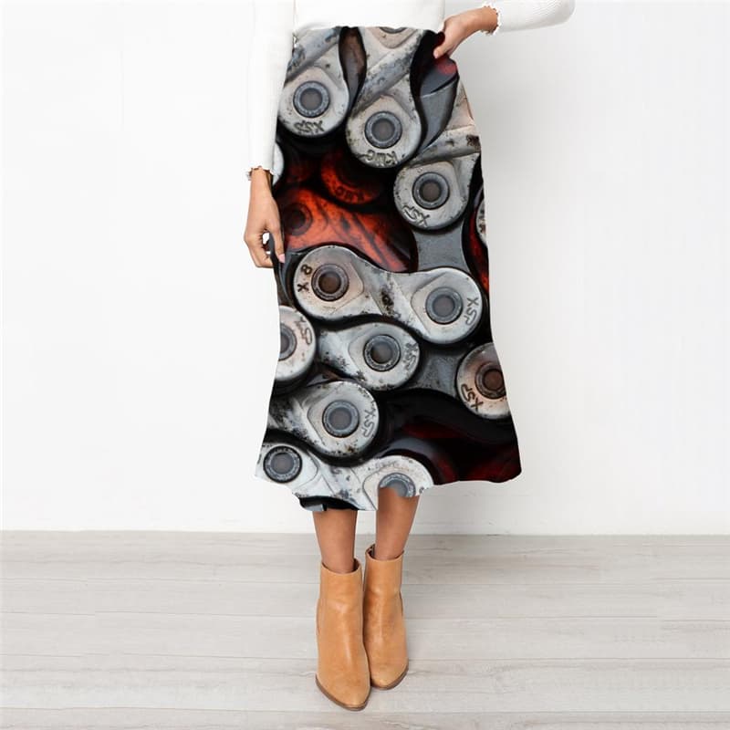 Metal Skirt Women Engine School skirt Gear High waist skirts Funny Rock Frauen Rock Skirt Ladies