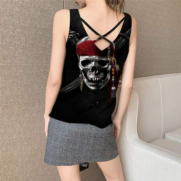 
Skull Tank-Top women Punk Funny Top Pirate Vest Printed Knife Anime Clothes - KYKU
                