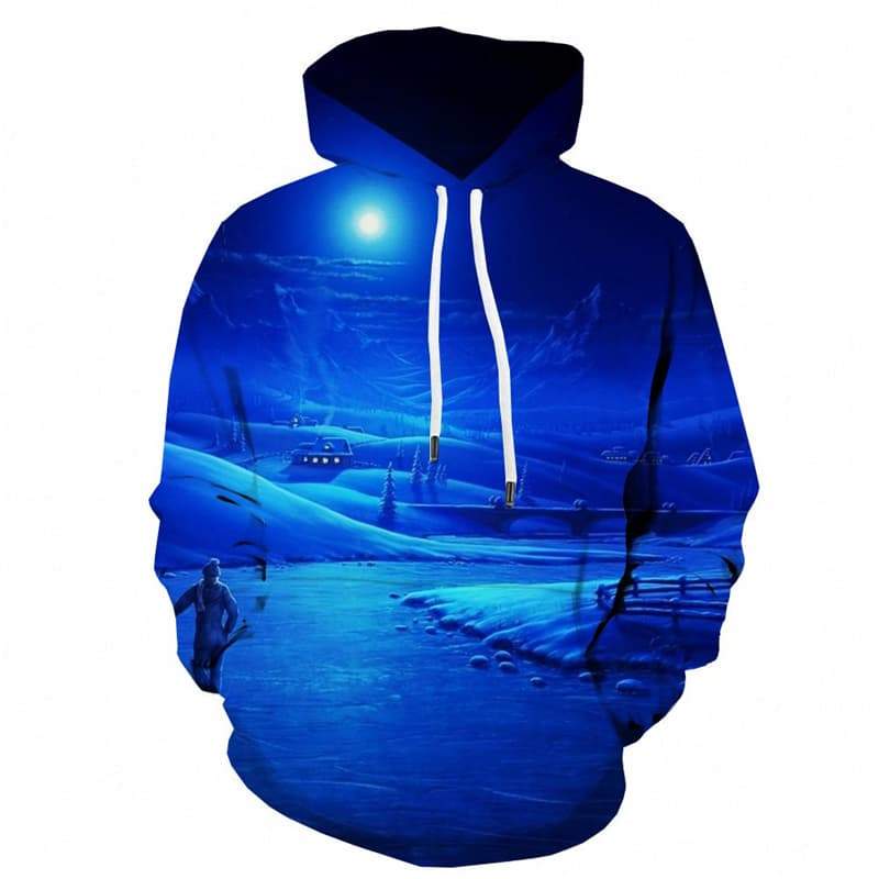 Moon Hoodie Men Snow Hoody Anime Landscape Hoodie Print Blue 3d Printed Unisex - KYKU