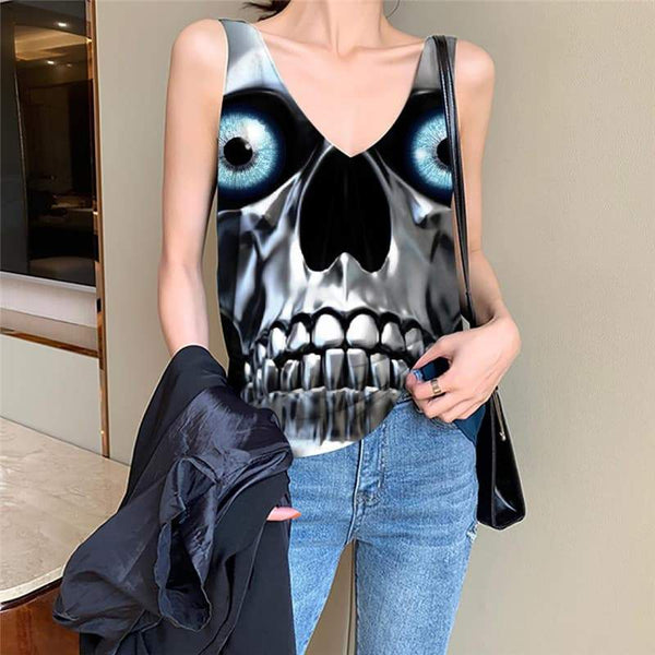 Skull Tank-Top women Punk Vest Print Metal Sleeveless 3d Robot Vest Printed - KYKU