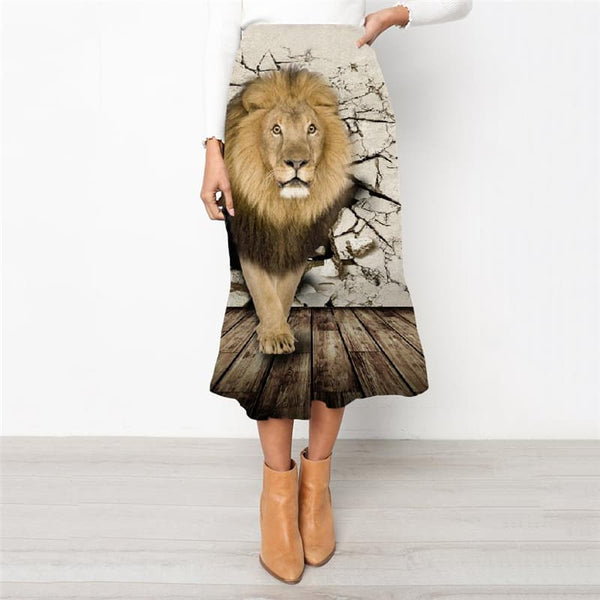 Lion Skirts Women Animal High waist skirts Anime Rock Frauen Cartoon Skirt Ladies Harajuku School skirt - KYKU