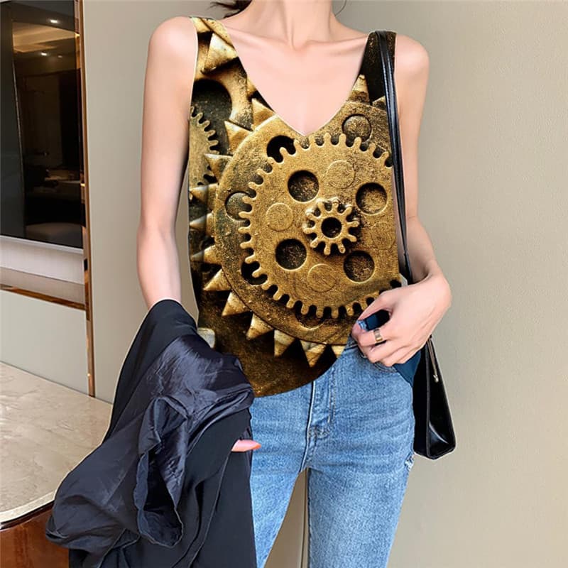 Metal Tank-Top women Engine Funny Top Gear Sleeveless 3d Art Vest Printed