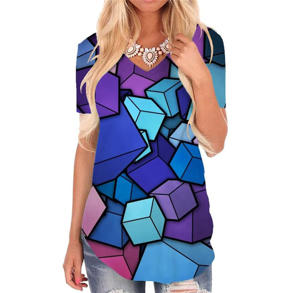 Geometric T-shirt women Psychedelic Shirt Print Vortex T-shirts 3d Square Tshirts Printed