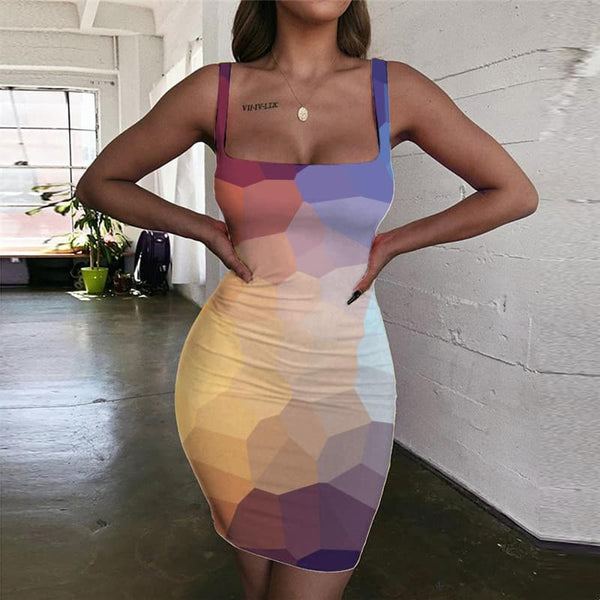Colorful Dresses Women Geometry Halter Sleeveless Abstract 3d Print