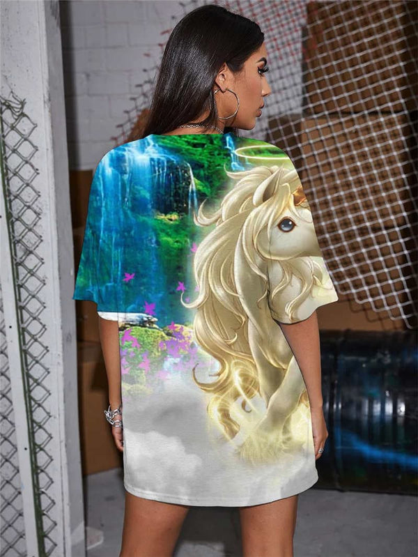 
Unicorn T-shirt Women Rainbow Gothic Animal T-shirts 3d Waterfall Funny T shirts
                