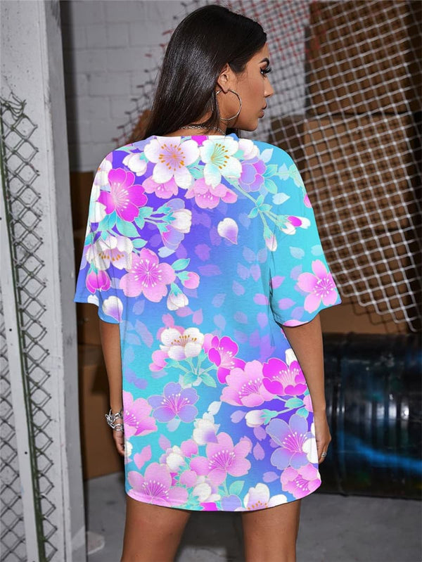 
Flower T-shirt Women Colorful Punk Rock Romantic Funny T shirts Gradient Gothic
                