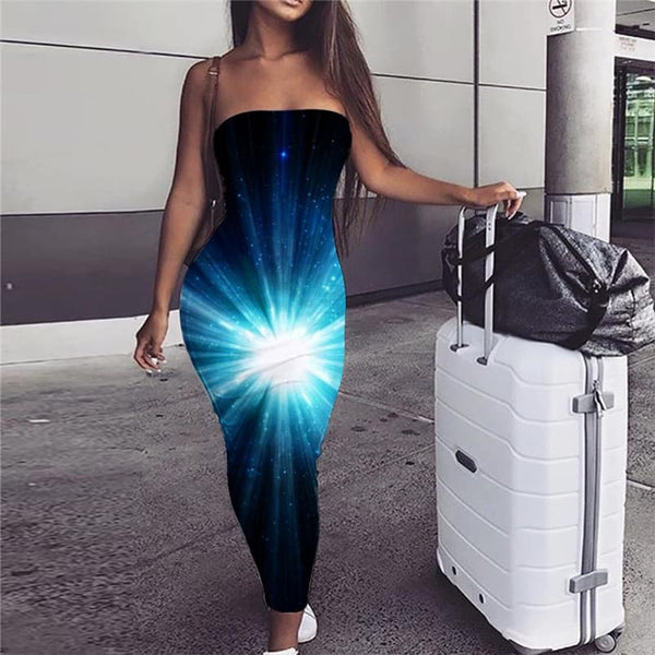 Galaxy Dress Women Space Sundress Universe Boho Black Bodycon Dress