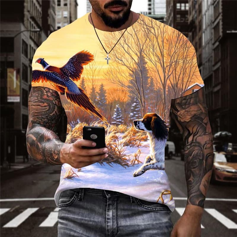 Animal T-shirt Men Landscape Anime Clothes Snow Tshirt Printed Funny Tshirts Casual