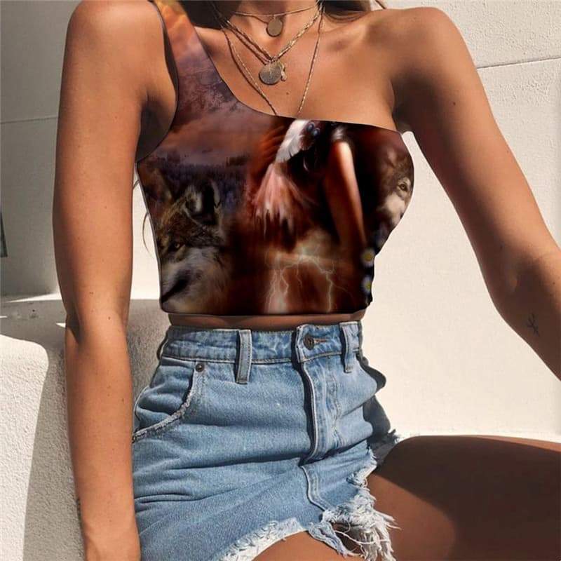 Indios Vest Tops Women Wolf Tees Graphic Lovely Sleeveless Shirt Womens Clothing - KYKU