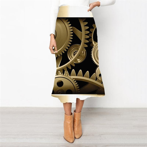 Metal Skirts Women Engine Skirt Ladies Gear High waist skirts Golden Rock Frauen