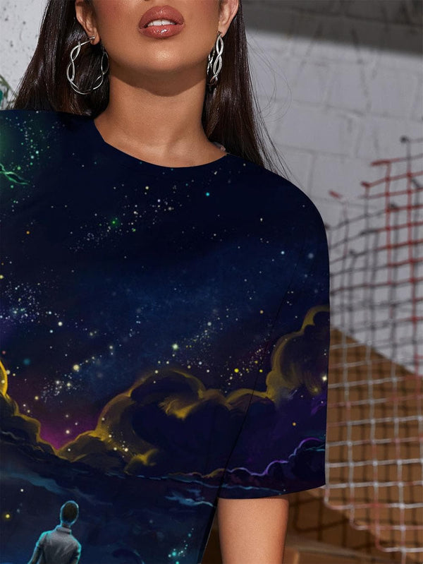 
Galaxy T-shirt Women Moon Shirt Print Animal Tshirt Printed Love Funny T shirts
                