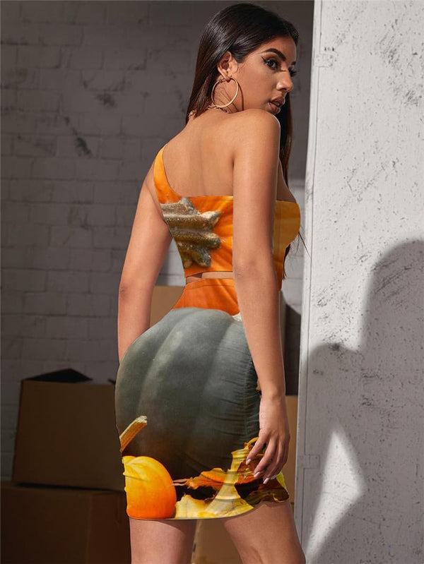 
Pumpkin Dresses Women Halloween Halter Sleeveless Corn 3d Print Novel Bodycon Dress
                